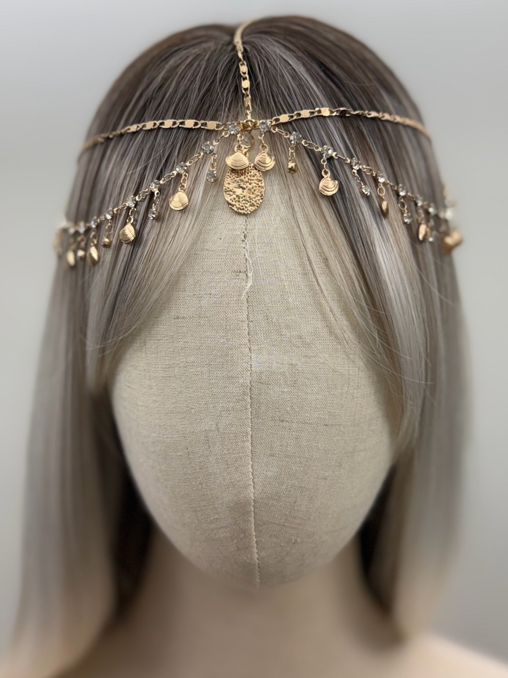 Boho Gold-Tone Head Chain Crystal Coin Headpiece Festival Hair Jewelry Wedding